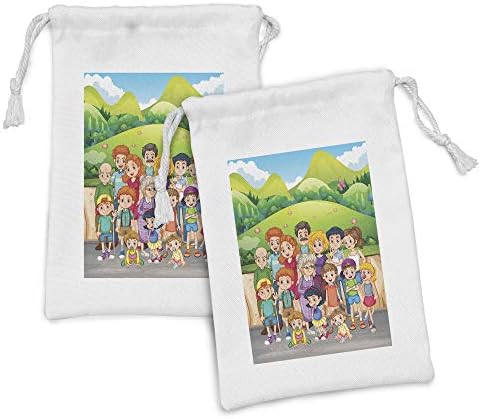 Conjunto de bolsas de tecido da família Ambesonne de 2, ilustração de estilo de desenho animado de uma grande