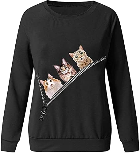 Qtocio Sports Sweatshirts Mulheres adolescentes meninas fofas 3D Cat Printshirts Tops Fit Fit Sanve Camisetas