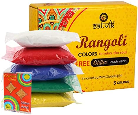 Satvik 5 tons de cores rangoli mais quantidade fácil de armazenar glitter rangoli colory bolsa festival/festivo