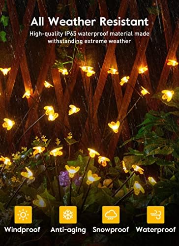 Luzes solares do jardim - 4 pacote 10 LEDs de abelhas solares LEDs com 2 Modo de iluminação, influência pelo vento,