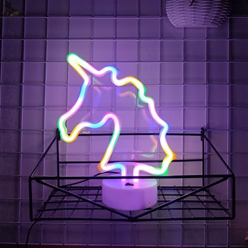Jywj Unicorn Neon Sinais com base de suporte, USB ou 3-AA Battery Light Light, Decoração de mesa
