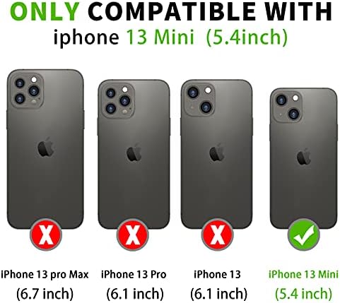 FYY Compatível com o iPhone 13 mini capa, [recurso de kickstand] Capa de fólio de carteira de couro