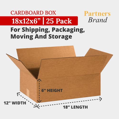 Marca de parceiros 18x12x6 Caixas de papelão corrugadas, 18 L x 12 W x 6 H, pacote de 25 | envio, embalagem,