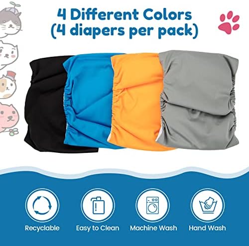 Fraldas reutilizáveis ​​de cães masculinos 4 compactáveis ​​calças de fraldas de cachorro, bandos de barriga