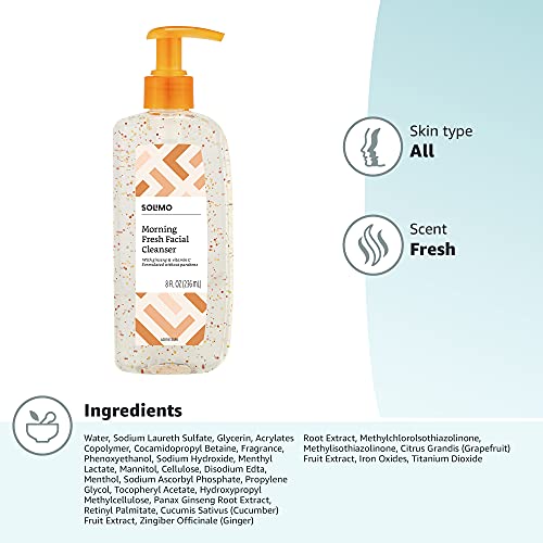 Brand - Solimo Morning Fresh Facial Cleanser com Ginseng e Vitamina C, 8 fl oz