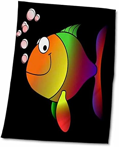 3drose florene infantil arte - peixe arco -íris em preto - toalhas