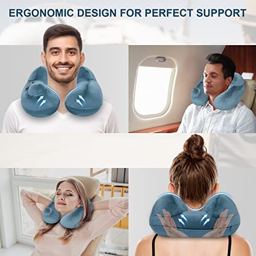 Almofada de pescoço de viagem, travesseiro de viagem auto-inflável para o avião de trem de avião