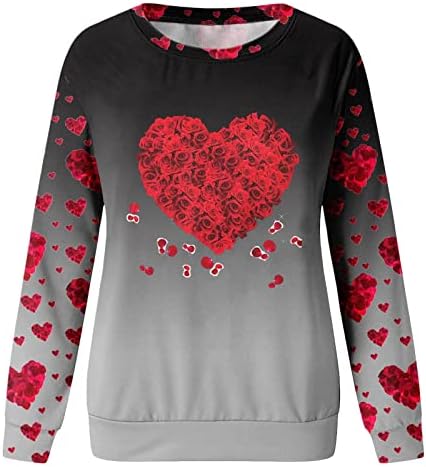 Mulher Heart Floral Graphic Pullover regular Casual Casual Camisetas Crew Neck Sweetshirts Dia dos namorados