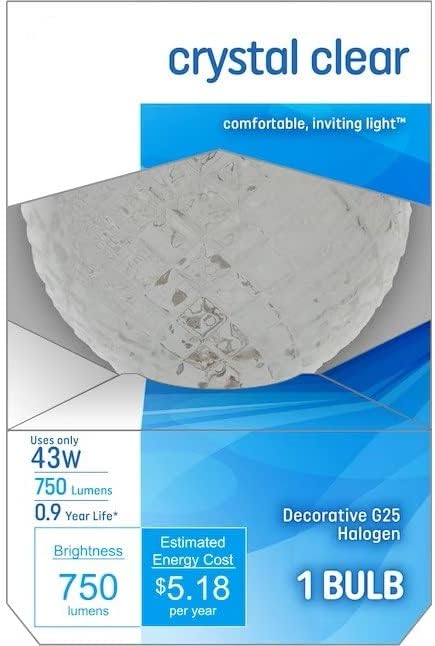 GE 43 Watt Watt Dimmable Soft White G25 Halogênio Decorativa Lâmpada 750 lúmens