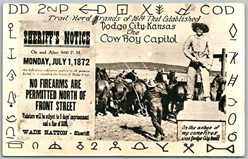 Aviso do xerife Dodge City KS Vintage Real Poster cartão postal RPPC