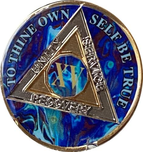 15 anos aa medalhão safira azul swirl tri-placa chip de sobriedade