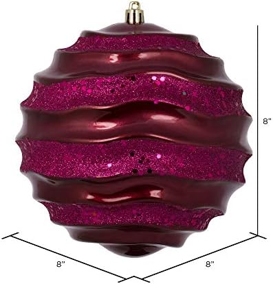 Bola de onda de ornamentos de Natal de Vickerman 8 , Berry Red Stripe Candy acabamento com detalhes em brilho,