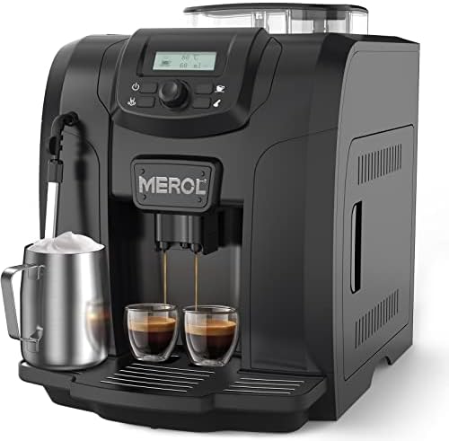 Merol Super Automatic Espresso Coffee Machine, cafeteira de 19 bares de barista com moedor ajustável, tela de toque, prata