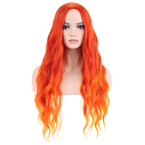 Magqoo laranja peruca laranja ombre chama fogo peruca longa cacheado ombre ombre laranja para mulheres