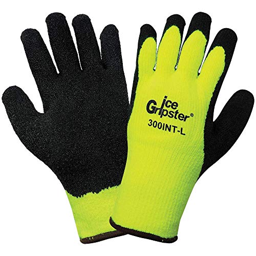 Global Luve 300INT Gripster acrílico Terrycloth Glove, trabalho, grande, amarelo neon/preto