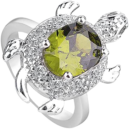Anéis finos para mulheres Sterling Silver Turtle Ring Green Opal Ring Jóias de tartaruga Longevity