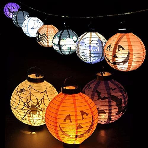 Decorações de Halloween Synl Lanternas de papel com luz LED e gancho, suprimentos de festas de Halloween