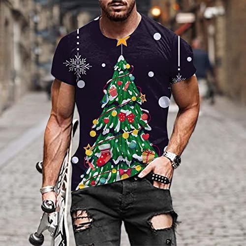 ZDDO Christmas Mens Solider de manga curta camisetas, engraçado Natal Papai Noel Print Print Athletic Workout Camas