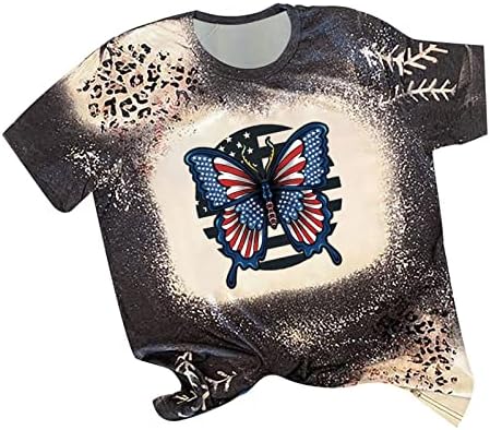 Camiseta de verão feminino Camiseta casual Manga curta Crewneck Tie Tops Tops Independence Day Gunflower Butterfly