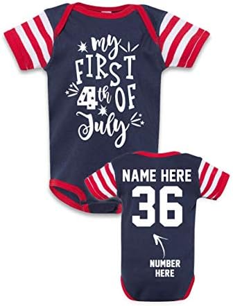 Camisas de bebê patrióticas - personalizar nome e número - 4 de julho