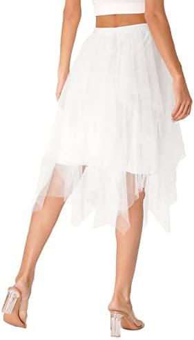 Jeatha Womens elegante cintura alta Tule camada de camada Salia elástica da dança sólida Saias de saia