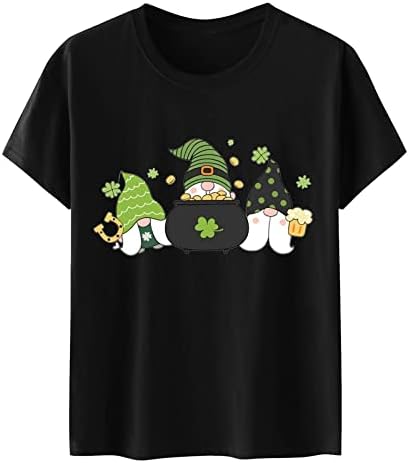 Camisas do dia de St Patricks Mulheres de verão de manga curta Gnome Tops gráficos soltos Festival Irish