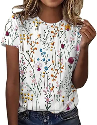 Verão feminino de manga curta pescoço flor de flor top t camisetas casuais camiseta feminina tops