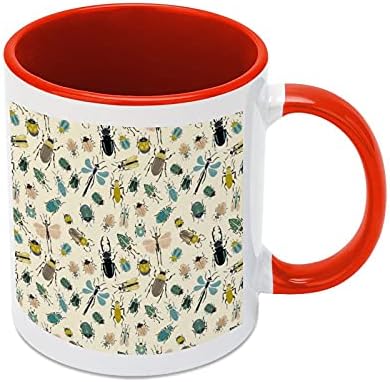 Caneca de café cerâmica de insetos com cor dentro e manusear xícara de chá para homens homens azuis