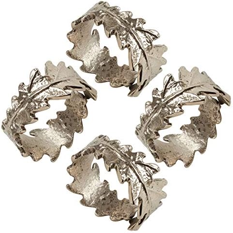 A coleção de estilo de vida de Saro envolveu anéis de guardanapo de folhas, diâmetro: 1,5 , 1 h, prata