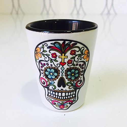 Hollywood & Twine Day of the Dead Shot Glasses - Sugar Skull Shot Glass - Arte folclórica mexicana