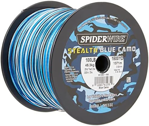 Spiderwire Stealth® Superline, Blue Camo, 65lb | 29.4kg, 1500yd | 1371M Linha de pesca trançada, adequada