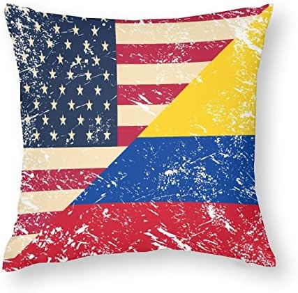 Conjunto de bandeira retro americana e columbia de capas de travesseiro de 2 arremesso de almofadas quadradas