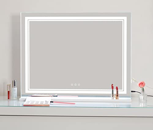 AMST espelho de maquiagem de vaidade grande com luzes, espelho de maquiagem iluminado com 3 modos de