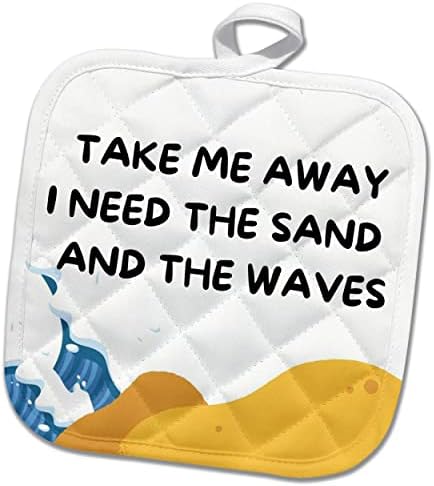 Imagem 3drose de areia e mar com um texto me leva embora - Potholders