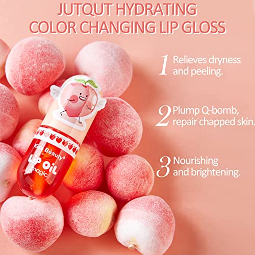 Jutqut 3pcs Alteração de cor Oil hidratante para brilho, cápsula Lip Blift Toot Lip Oil, brilho labial com sabor