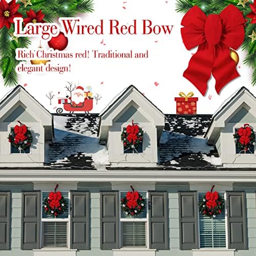 Christmas Big Red Bow Red Large Wired Wired Wired 12 x 18 CURO LIGADO DE VELVET
