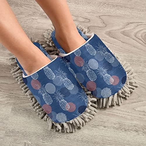 MCHIVER PINEAPPLE Blue Mop Slippers para chinelos de limpeza de piso para mulheres chinelos de esfregar