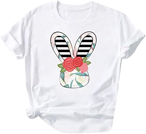 Camiseta de páscoa para mulheres coelho fofo estampado de manga curta camiseta tampes camisetas casuais
