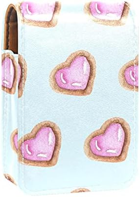 Caixa de batom mini mini com espelho para bolsa, rosa amor coração azul de fundo de fundo de fundo claro de couro