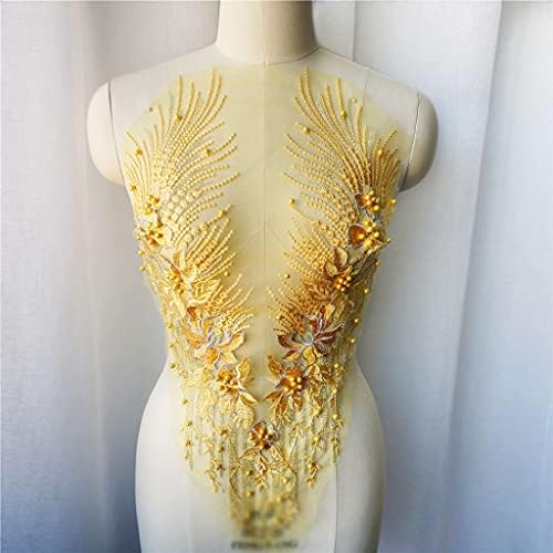 UXZDX CuJux amarelo tecido de renda com borla com borla de flor do vestido bordado do vestido bordado do