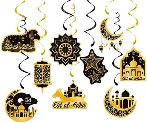 Decorações do Ramadã, teto de papel alumínio pendurado redemoinhos Eid Mubarak Decorações para casa, 10 peças Moon