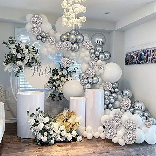 Balões bieufbji 4d mylar prata 6pcs, 18 polegadas, balões de prata metálica para decorações de aniversário, decorações