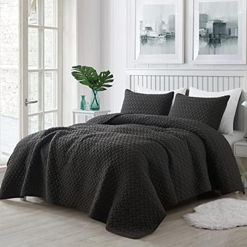 R.Share Black Quilt Queen Size Bedding Conjuntos com shams de travesseiros, colher de criação de colchas