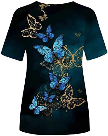 Tops florais para feminino Camiseta casual de manga curta Camisas gráficas de borboleta redonda de pescoço blusa
