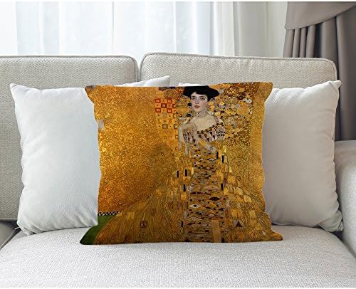 Moslion Gustav Klimts A senhora em travesseiro de ouro, almofada de almofada decorativa em casa almofada de linho de algodão para sofá/sofá/quarto/sala de estar/cozinha/carro 18 x 18 polegadas travesseiros quadrados
