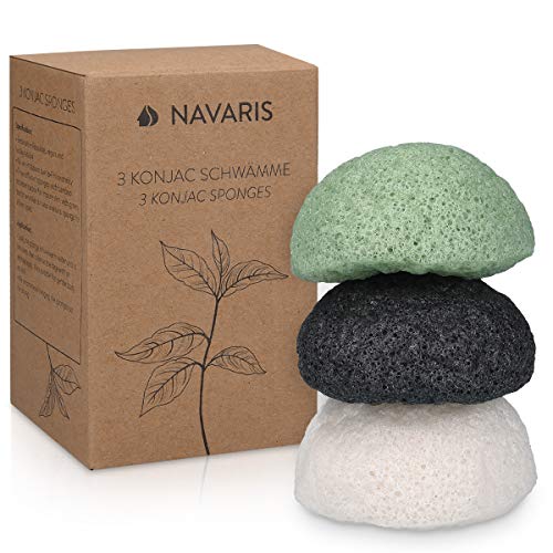 Navaris Konjac Sponges - Conjunto de 3 - Body & Body Konjac Sponge Puffs - Esponjas esfoliantes e
