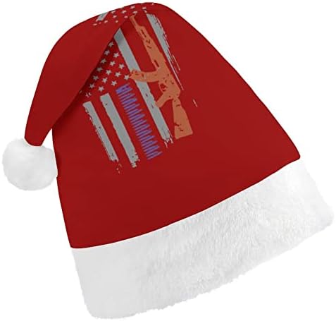 American Gun Bandle Plexh Christmas Hat Chatch Chaneiras de Papai Noel com borda de pelúcia e Decoração de Natal