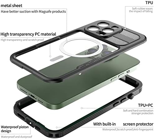 iPhone 14 Pro Max Case à prova d'água, IP68 à prova d'água para iPhone 14 Pro Max Case com protetor de
