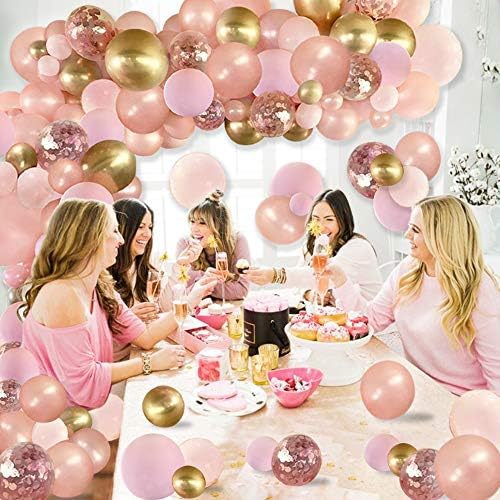 130pcs balões de ouro rosa com borla de papel, kit de balões de garland rosa de ouro rosa, chá de aniversário