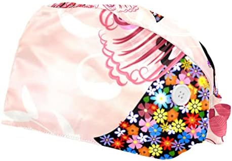 Pink Fairy Butterfly Girl Flower 2 peças Caps de trabalho ajustáveis ​​bonitos impressos de trabalho com botão